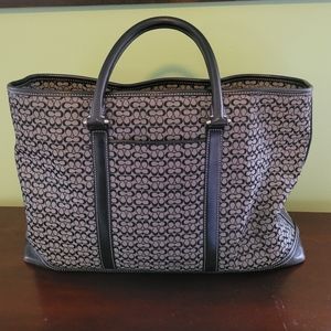 Coach Signature Jaquard and Leather Satchel